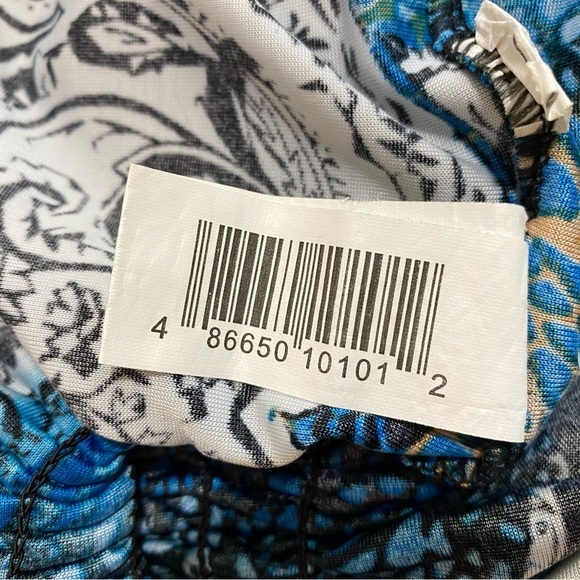 Basix Strapless Blue Paisley Design Ruffle Edge Mini Dress - Picture 8 of 8